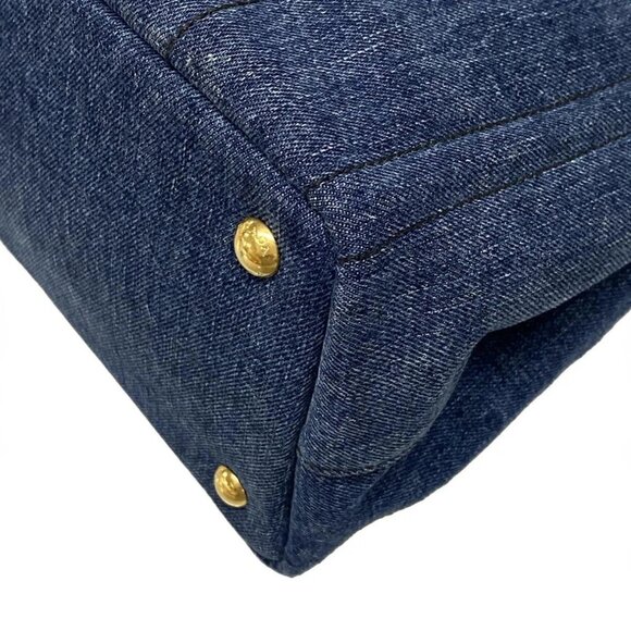 Auth PRADA Canapa - Blue Black Denim Tote Bag - Picture 3 of 15